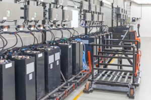 large supply of batteries waiting to be leased