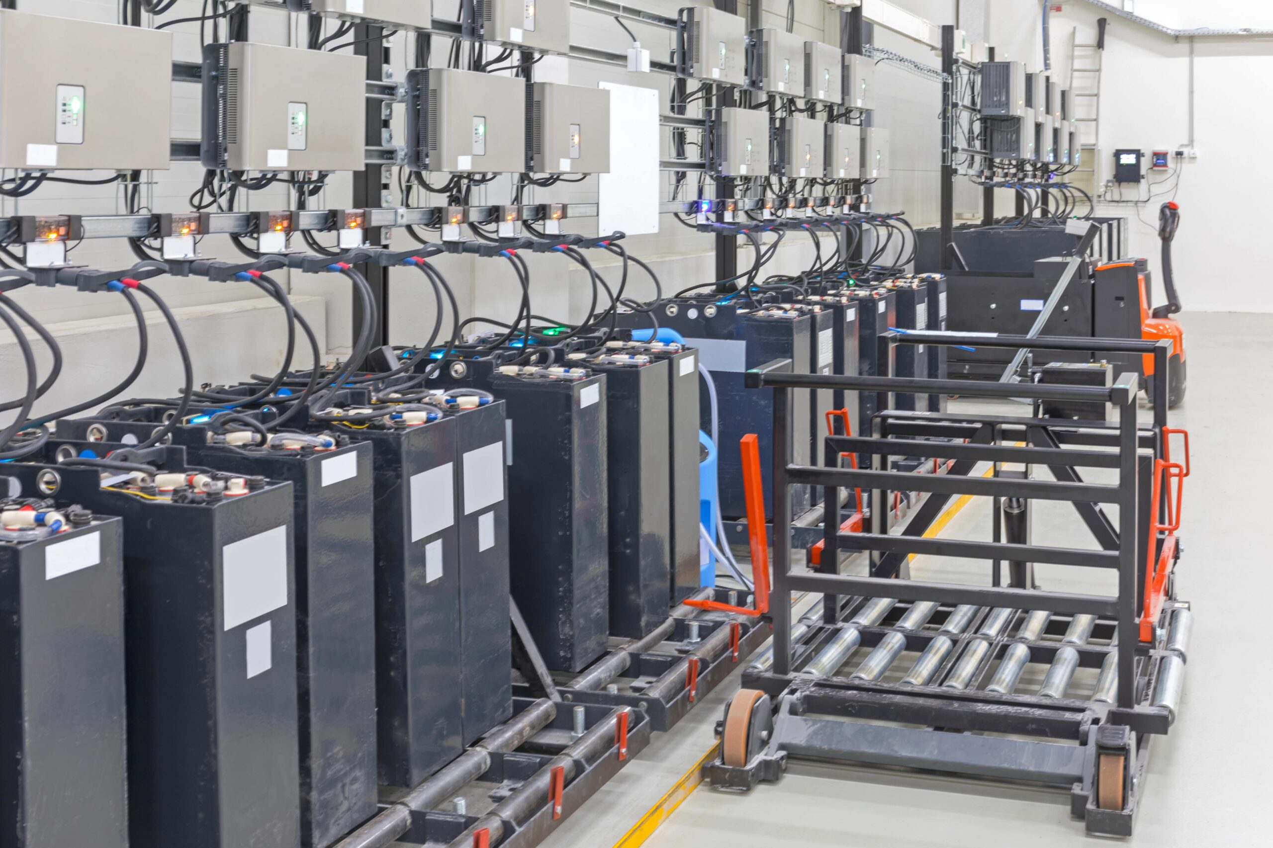 large supply of batteries waiting to be leased