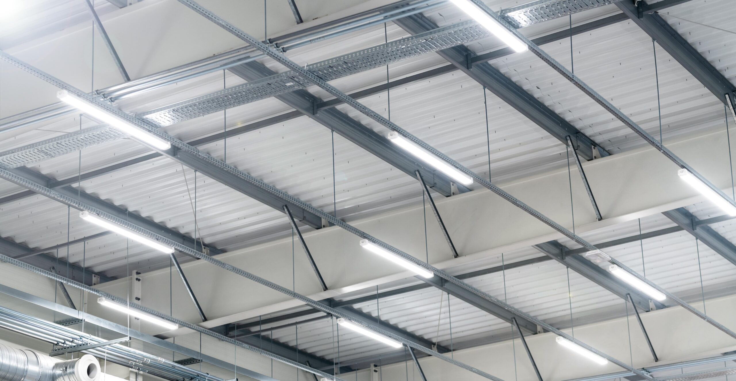 warehouse with newly installed led energy efficient lighting